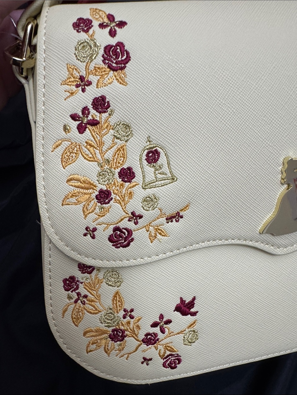 Loungefly Cream Floral Embroidered Crossbody with Rose Charm - Picture 8 of 10